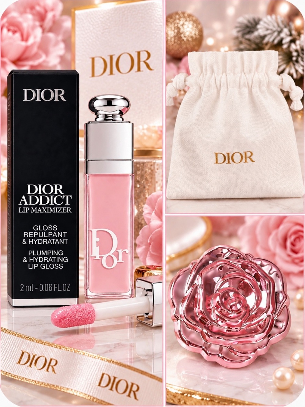 Dior Lip Addict Maximizer 001 Pink  NIB Mini + Unbranded Mirror + Dior Dust Bag